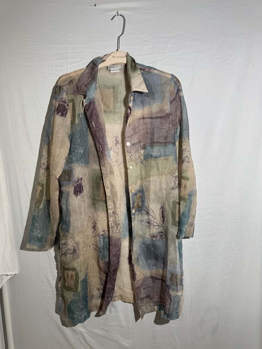 Pride & Joy Sheer Botanical Button Front Duster Top Womens Size 10 Longline